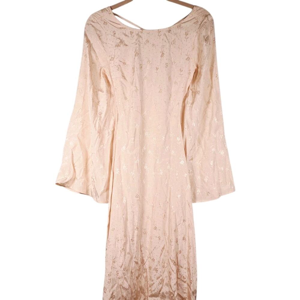 Lulu’s Truly Angelic Yellow Jacquard Long Sleeve Backless Midi Dress Sz S